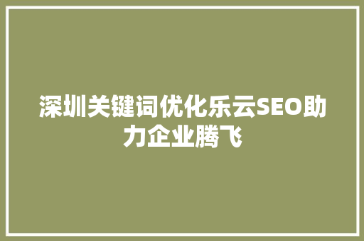 深圳关键词优化乐云SEO助力企业腾飞