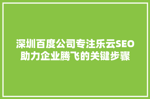 深圳百度公司专注乐云SEO助力企业腾飞的关键步骤