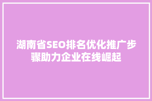 湖南省SEO排名优化推广步骤助力企业在线崛起