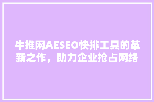 牛推网AESEO快排工具的革新之作，助力企业抢占网络市场制高点
