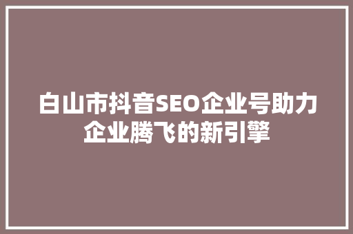 白山市抖音SEO企业号助力企业腾飞的新引擎