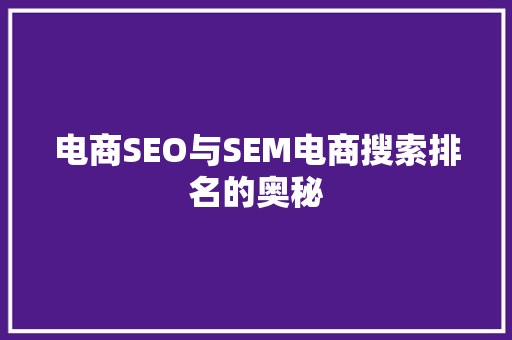 电商SEO与SEM电商搜索排名的奥秘