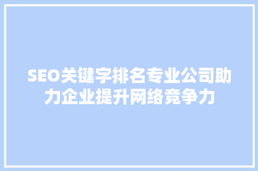 SEO关键字排名专业公司助力企业提升网络竞争力