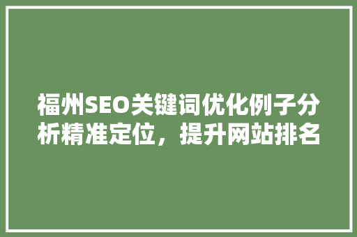 福州SEO关键词优化例子分析精准定位，提升网站排名