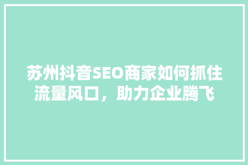 苏州抖音SEO商家如何抓住流量风口，助力企业腾飞