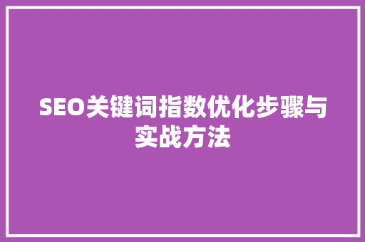 SEO关键词指数优化步骤与实战方法