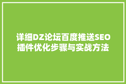 详细DZ论坛百度推送SEO插件优化步骤与实战方法