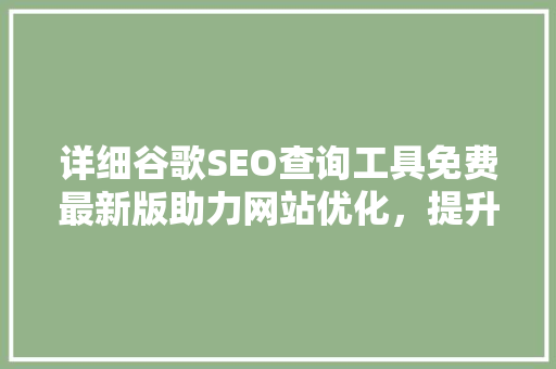 详细谷歌SEO查询工具免费最新版助力网站优化，提升搜索引擎排名