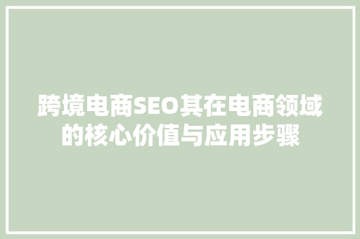 跨境电商SEO其在电商领域的核心价值与应用步骤