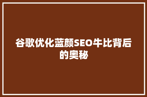 谷歌优化蓝颜SEO牛比背后的奥秘