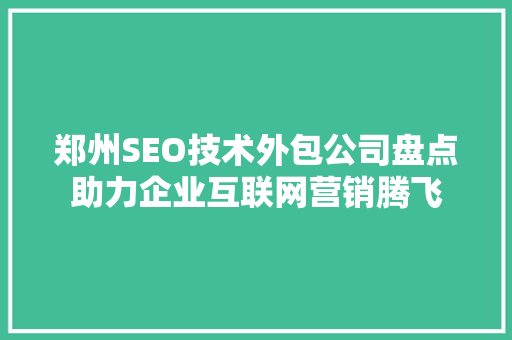 郑州SEO技术外包公司盘点助力企业互联网营销腾飞