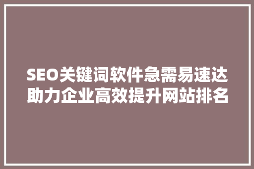 SEO关键词软件急需易速达助力企业高效提升网站排名