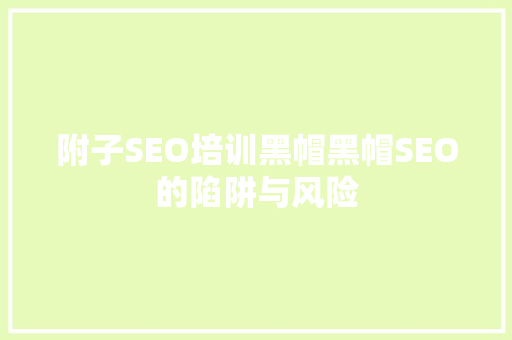 附子SEO培训黑帽黑帽SEO的陷阱与风险