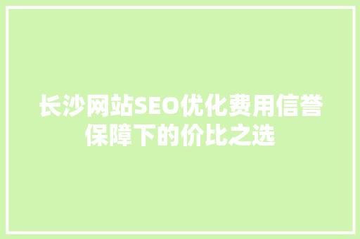 长沙网站SEO优化费用信誉保障下的价比之选