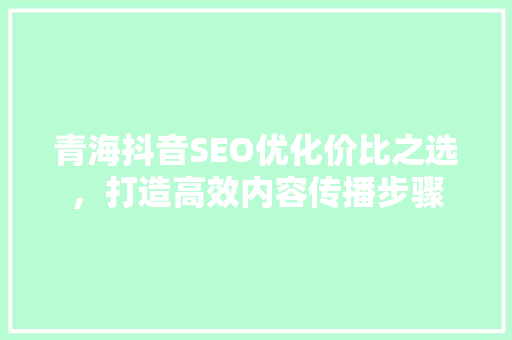 青海抖音SEO优化价比之选，打造高效内容传播步骤