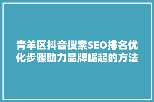 青羊区抖音搜索SEO排名优化步骤助力品牌崛起的方法