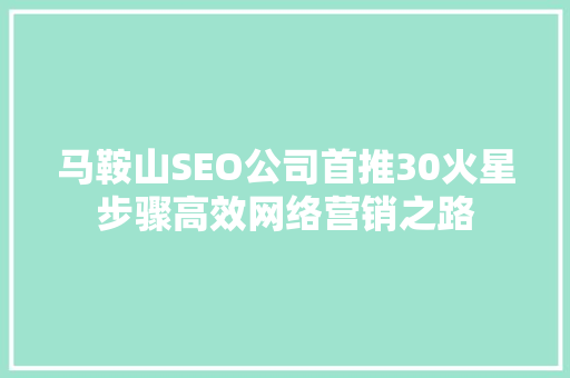 马鞍山SEO公司首推30火星步骤高效网络营销之路
