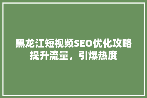 黑龙江短视频SEO优化攻略提升流量，引爆热度