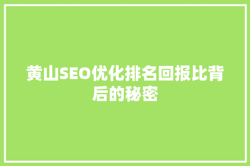 黄山SEO优化排名回报比背后的秘密