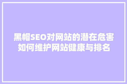 黑帽SEO对网站的潜在危害如何维护网站健康与排名