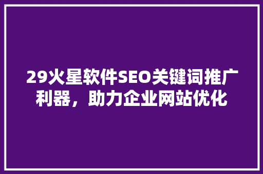 29火星软件SEO关键词推广利器，助力企业网站优化