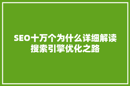 SEO十万个为什么详细解读搜索引擎优化之路