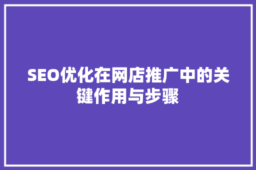 SEO优化在网店推广中的关键作用与步骤