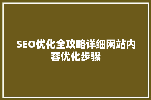 SEO优化全攻略详细网站内容优化步骤