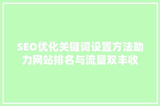 SEO优化关键词设置方法助力网站排名与流量双丰收