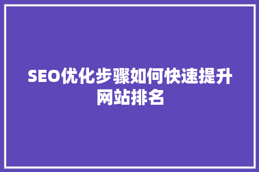 SEO优化步骤如何快速提升网站排名