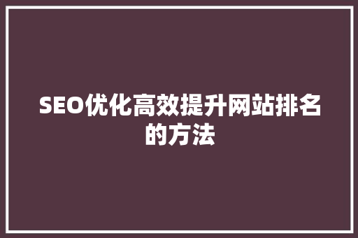 SEO优化高效提升网站排名的方法