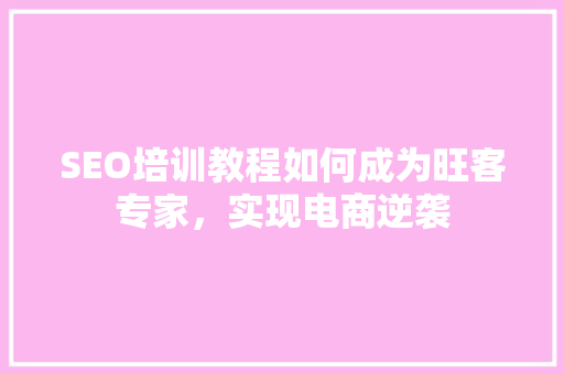 SEO培训教程如何成为旺客专家，实现电商逆袭