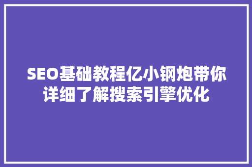 SEO基础教程亿小钢炮带你详细了解搜索引擎优化