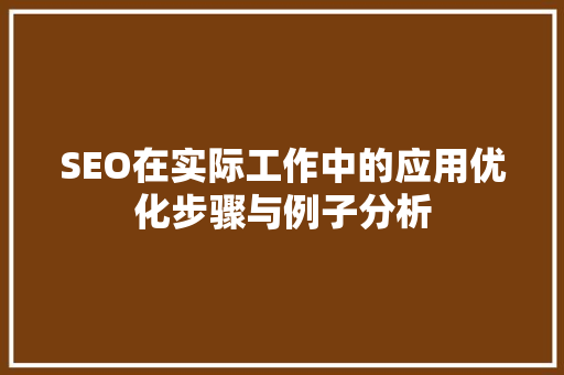 SEO在实际工作中的应用优化步骤与例子分析