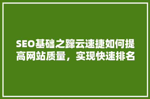 SEO基础之蹿云速捷如何提高网站质量，实现快速排名