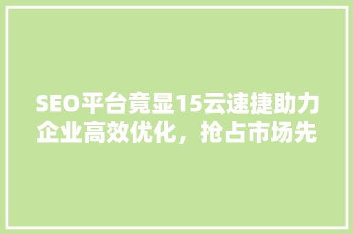 SEO平台竟显15云速捷助力企业高效优化，抢占市场先机
