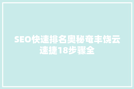 SEO快速排名奥秘奄丰饶云速捷18步骤全