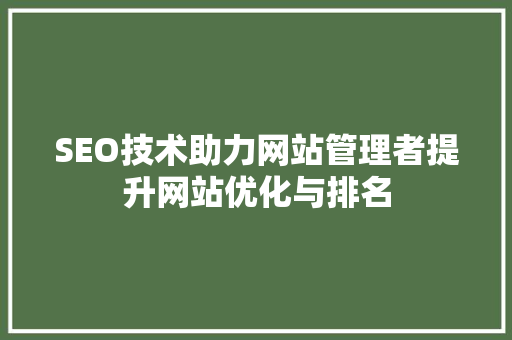 SEO技术助力网站管理者提升网站优化与排名