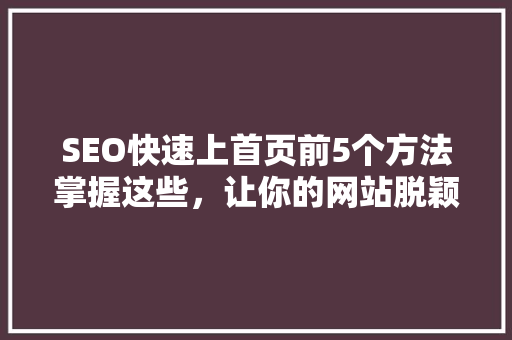 SEO快速上首页前5个方法掌握这些，让你的网站脱颖而出