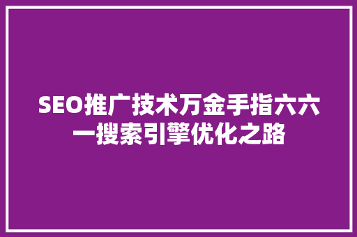 SEO推广技术万金手指六六一搜索引擎优化之路