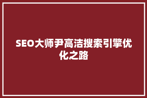 SEO大师尹高洁搜索引擎优化之路