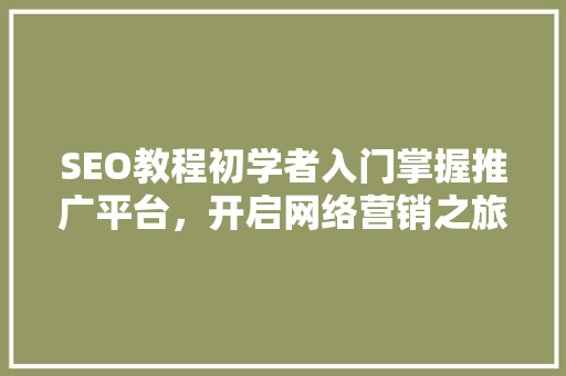 SEO教程初学者入门掌握推广平台，开启网络营销之旅